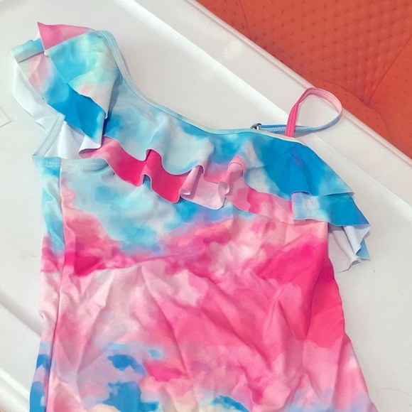 Girls One Piece Swimsuits Blue Tie Dye Sport Halter Swimwear Bathing Suit 11/12y - Picture 5 of 5